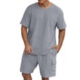 thumbnail image 3 of Men's 2 Piece Outfits Short Sleeve Waffle Knit Tracksuit Summer Shirt and Shorts Set Mens Short Sets 2 Piece Outfits Casual Summer Short Sleeve Sweatsuits Sets, 3 of 9