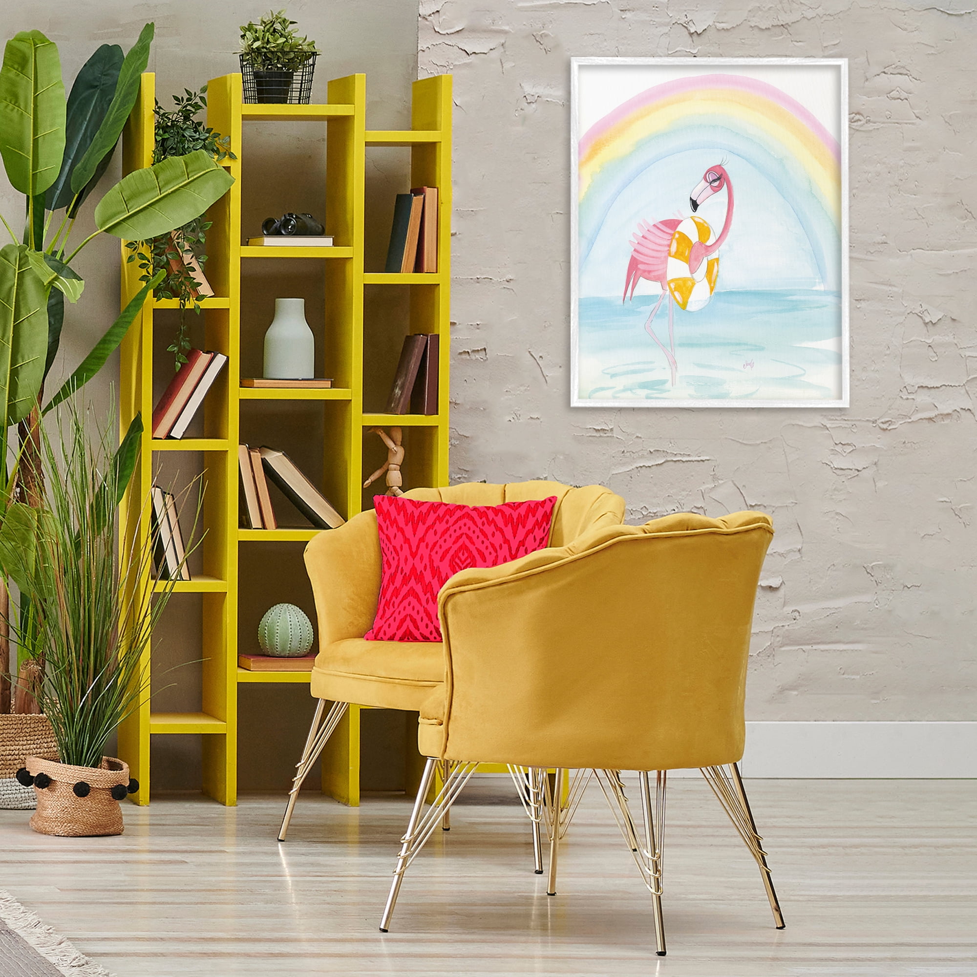 Stupell Industries Summer Beach Flamingo Coastal Painting White Framed Art Print Wall Art, 24 x 30
