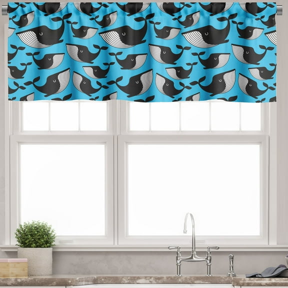 Ambesonne Animal Valance Pack of 2, Cartoon Whales Drawing Art, 54"X18", Sky Blue Charcoal Grey