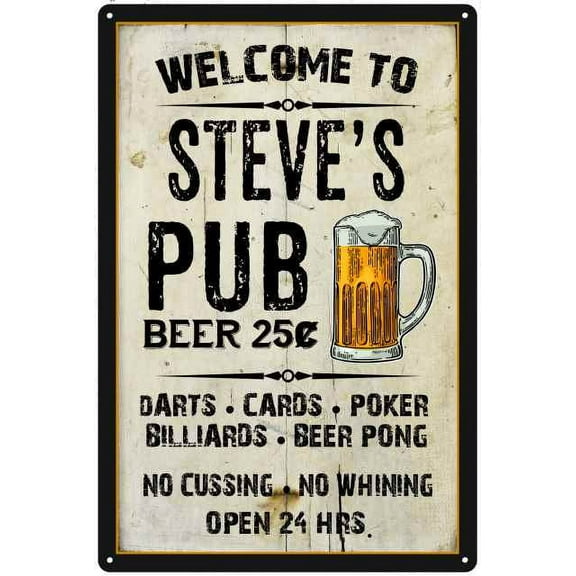 STEVE'S Pub Sign Vintage Man Cave Bar 8 x 12 High Gloss Metal 208120028077