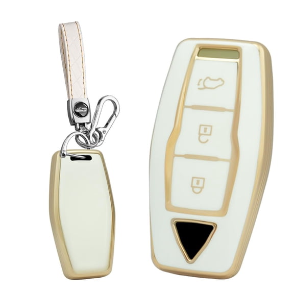 Golden-Edge 4 Button 2023 Key Fob Cover Fit for Mitsubishi Outlander 2022 2021 New Key Keyless with Leather Keychain