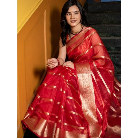 Kanchipuram Saree In Organza Fabric Premium Indian Clothing Collection