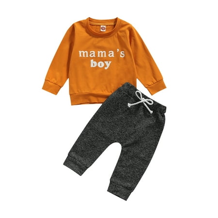 

Toddler Baby Boys Clothes Letters Print Long Sleeves Sweatshirt + Elastic Waist Pants 2Pcs Fall Winter Outfit