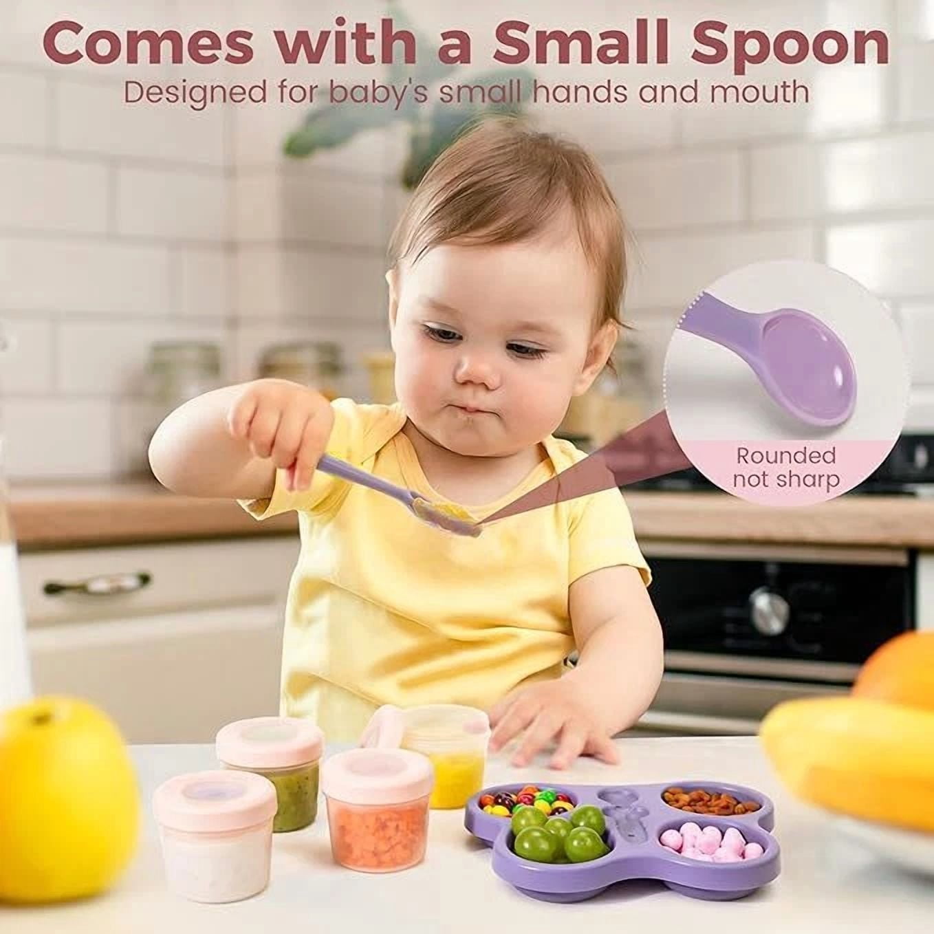 4 Pack Baby Food Storage Containers - 4 Oz Jars W/ Airtight Lids, Tray & Scoop