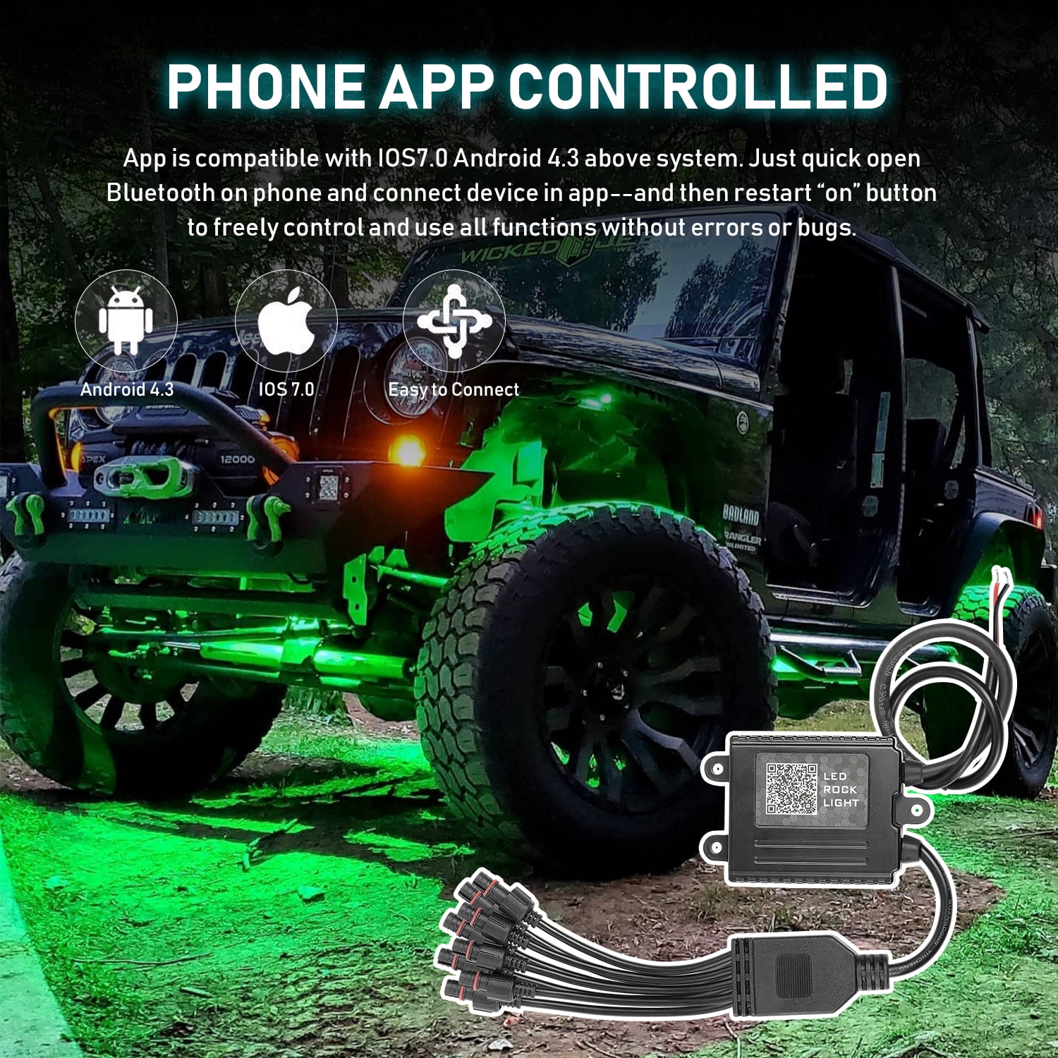 8 Pods RGB LED Rock Lights Wireless APP Control Music Mode Waterproof for Truck UTV ATV