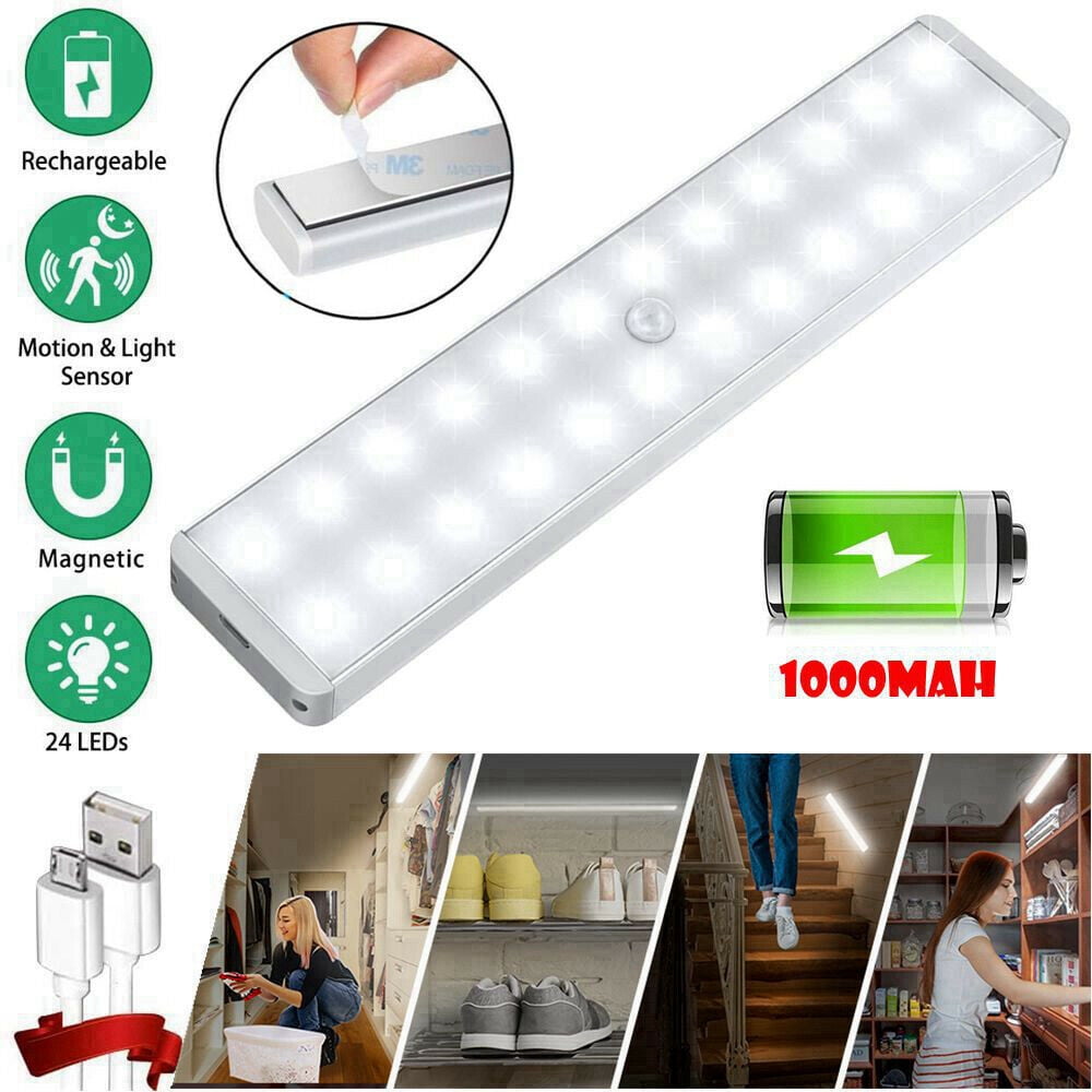 LED Closet Light, 24-LED Motion Activated Under Cabinet Lights Rechargeable Battery Operated ...