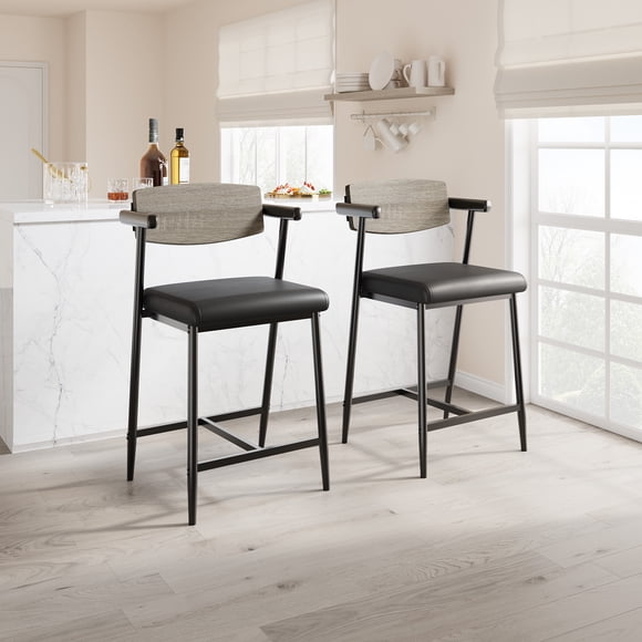 AKDSteel Bar Stools With Armrests, Modern Upholstered Chairs With Ergonomic Backrest And Footrest For Kitchen Island