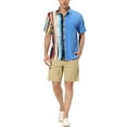 thumbnail image 2 of INSPIRE CHIC Men's Button Down Shirt Color Block Short Sleeve Striped Summer Shirts White Blue L, 2 of 6