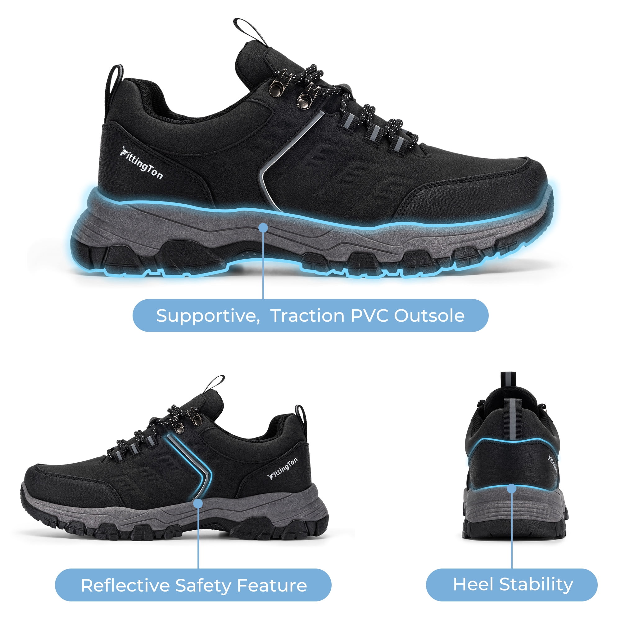Fittington Men's Hiking Shoes Trekking Trails Outdoor Sneakers Walking Shoes with Arch Support, Reflective Safety Feature