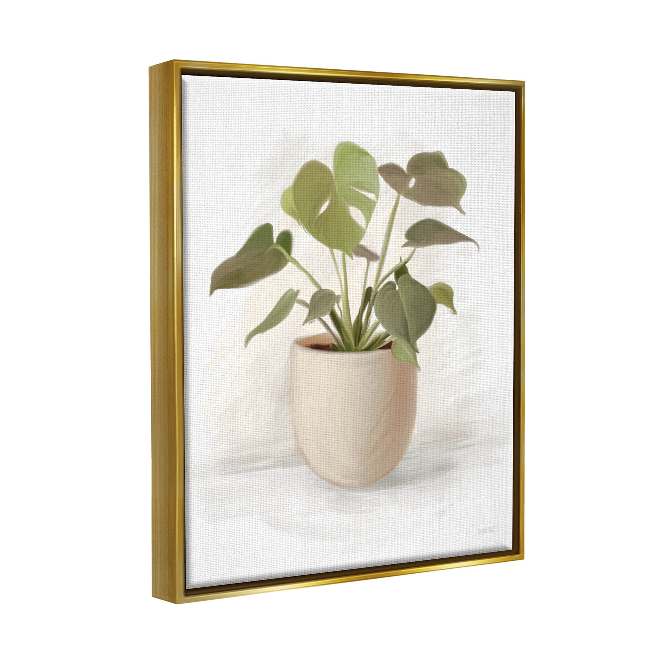 Stupell Industries Monstera House Plant Potted Vase Graphic Art Metallic Gold Floating Framed Canvas Print Wall Art, Design by House Fenway
