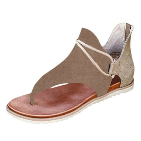 

Women s Meditation-Rock Crown Flat Sandal With Arch Support Cushion T-Strap With Zipper Beach Travel Sandals Flip Flops