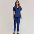 thumbnail image 4 of Resivox Scrubs for Women Set Plus Size Medical Uniforms Stretchy V Neck Yoga Scrub Pants and Tops Scrub Set Nurse Uniforms Tall Scrubs Dark Blue L, 4 of 5