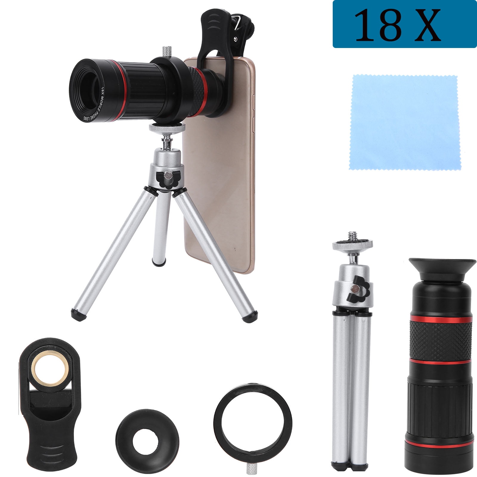 Cell Phone Lens Kit, 18X Telephoto Lens with Tripod BAK4 High