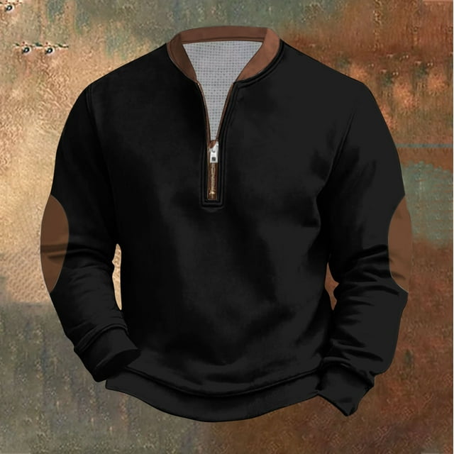 Timegard Long Sleeve Shirts for Men Plus Size Zipper V Neck Stand Collar Athletic Workout Shirts Tops