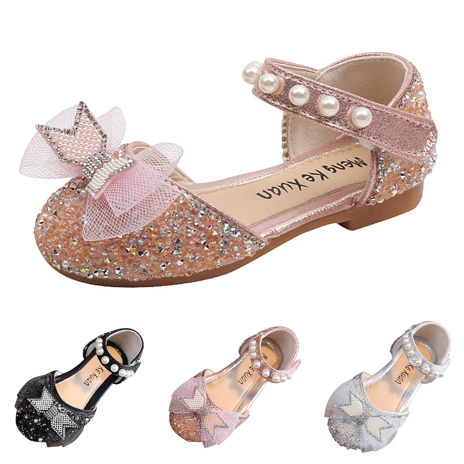 CPNG Girls Sandals Glitter Beaded Rhinestone Lace Bow Dress Shoes Cute ...