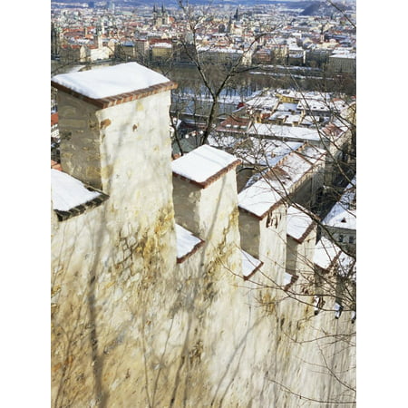 View of Prague from Snow-Covered Gothic Hunger Wall on Petrin Hill, Prague, Czech Republic Print Wall Art By Richard