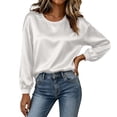 thumbnail image 5 of VBVC Women's Crewneck Satin Blouse , Ladies' Long Sleeve Silk Top , Casual Loose Fit Dressy Shirt For Women, White , S-3XL, 5 of 9