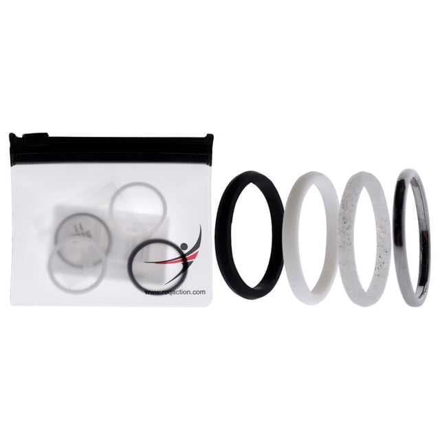 Juego de anillos gemelos de boda de silicona de 2 mm - Negro-Blanco de ROQ para mujer - Anillo de 4 x 11 mm