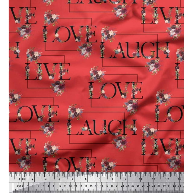 Soimoi Poly Georgette Fabric Floral Love Text Print Fabric by the Yard 42 Inch Wide