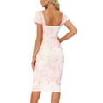 thumbnail image 3 of INSPIRE CHIC Women's Bodycon Square Neck Short Sleeve Printed Midi Ruched Dress XS Light Pink, 3 of 6
