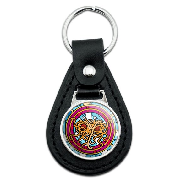 Flying Spaghetti Monster Stained Glass Black Leather Keychain