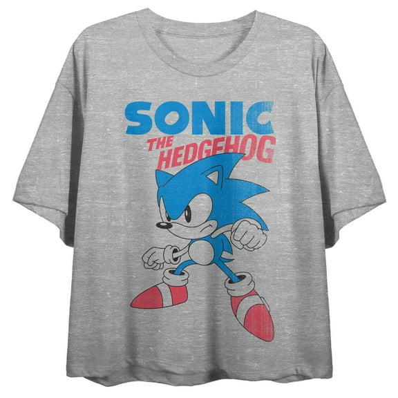 Sonic the Hedgehog Classic Character Crew Neck Short Sleeve Gray Heather Women's Crop Top-M