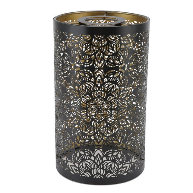 Black Lamp Shade, Metal Lamp Shade Cylindrical Circular Pattern Modern Style For Nightstand