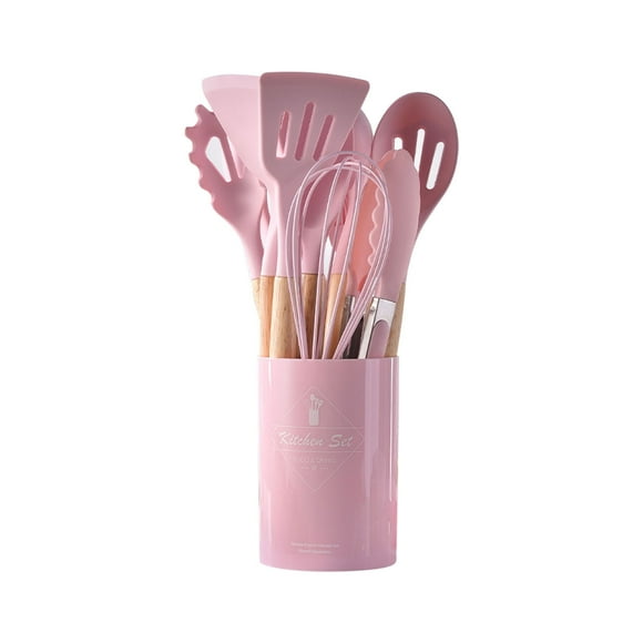 Kitchen Essentials for New Home Silicone Kitchen Utensils Set, 12pcs Large Cooking Utensils Set with Holder, Kitchen Spatula Set with Wooden Handles, Turner, Spoon, Whisk, Scissors Kitchen Gadgets
