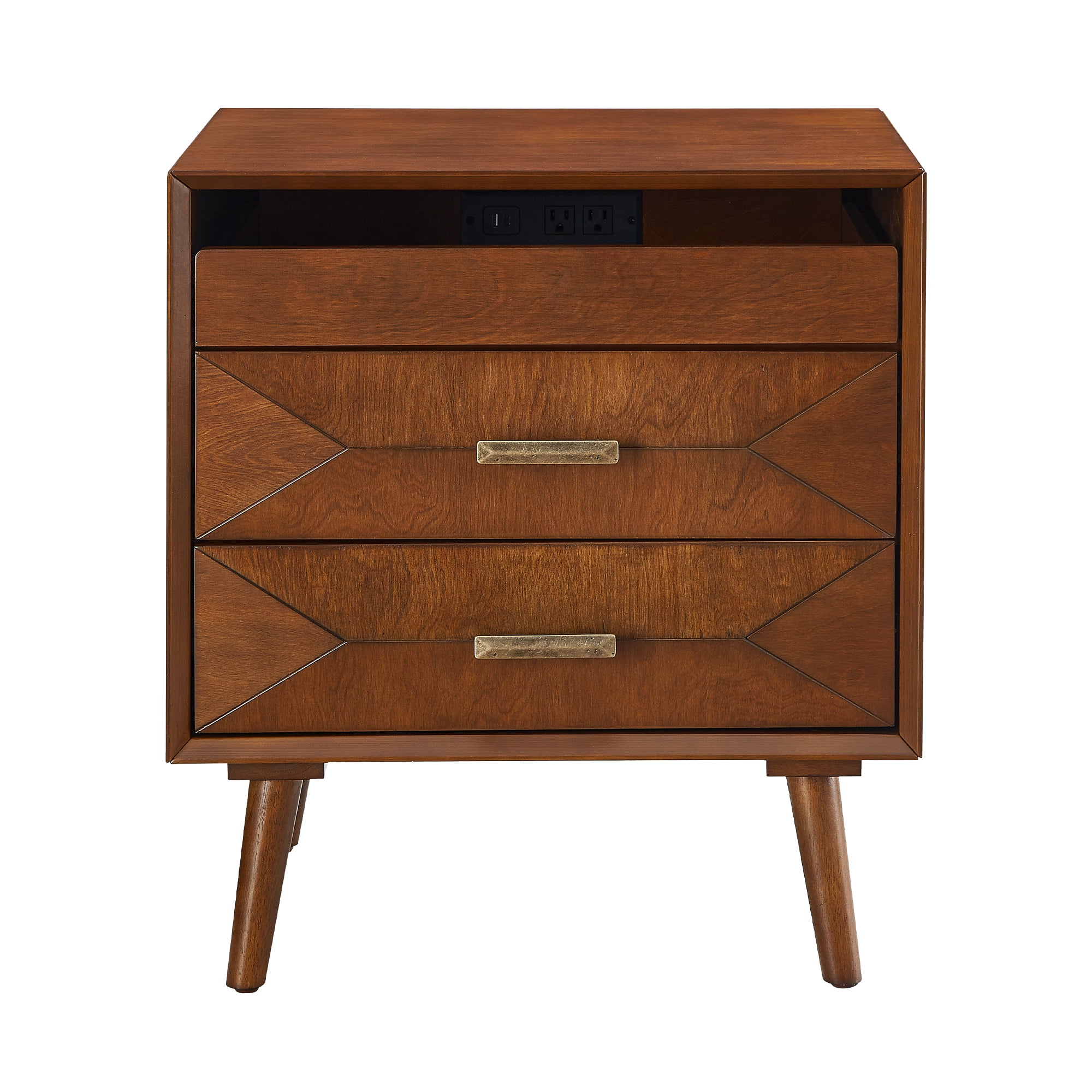 Leumius 24" Nightstand with Charging Station, Keep Your Phone Charged and Bedroom Organized, Wood Bedside Table with 2 Drawers, Open Shelf and USB/Type-C Ports for Bedroom Living Room Walnut