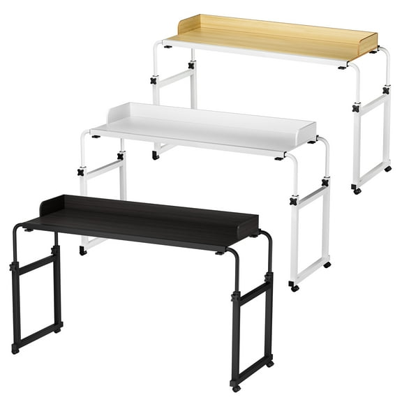 Overbed Table with Wheels, Adjustable Bed Desk for King and Queen Bed, Rolling Over Bed Table with Large Desktop, Couch Desk for Laptop, Study, Eating, Multifunctional Bed Table(Black）