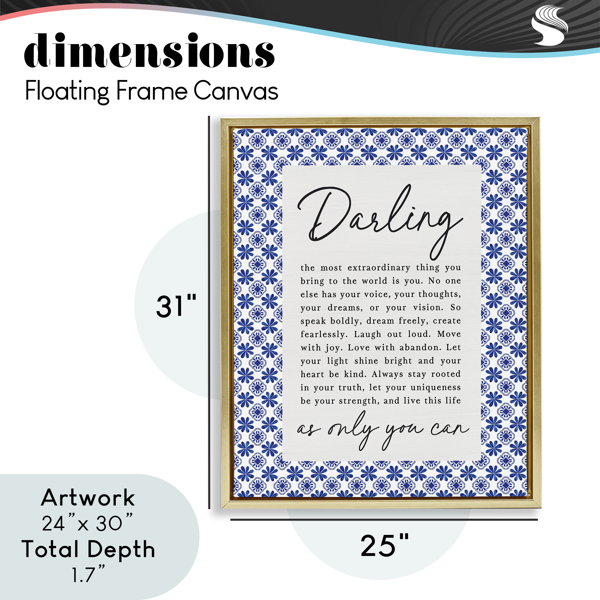 Darling Only You Can Inspiring Gold Framed Floater Canvas Wall Art, design by Lettered and Lined