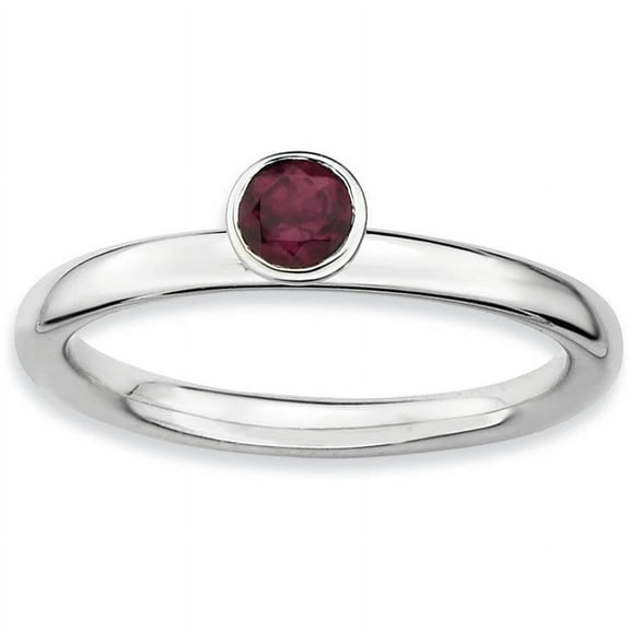 High 4mm Round Rhodolite Garnet Sterling Silver Ring