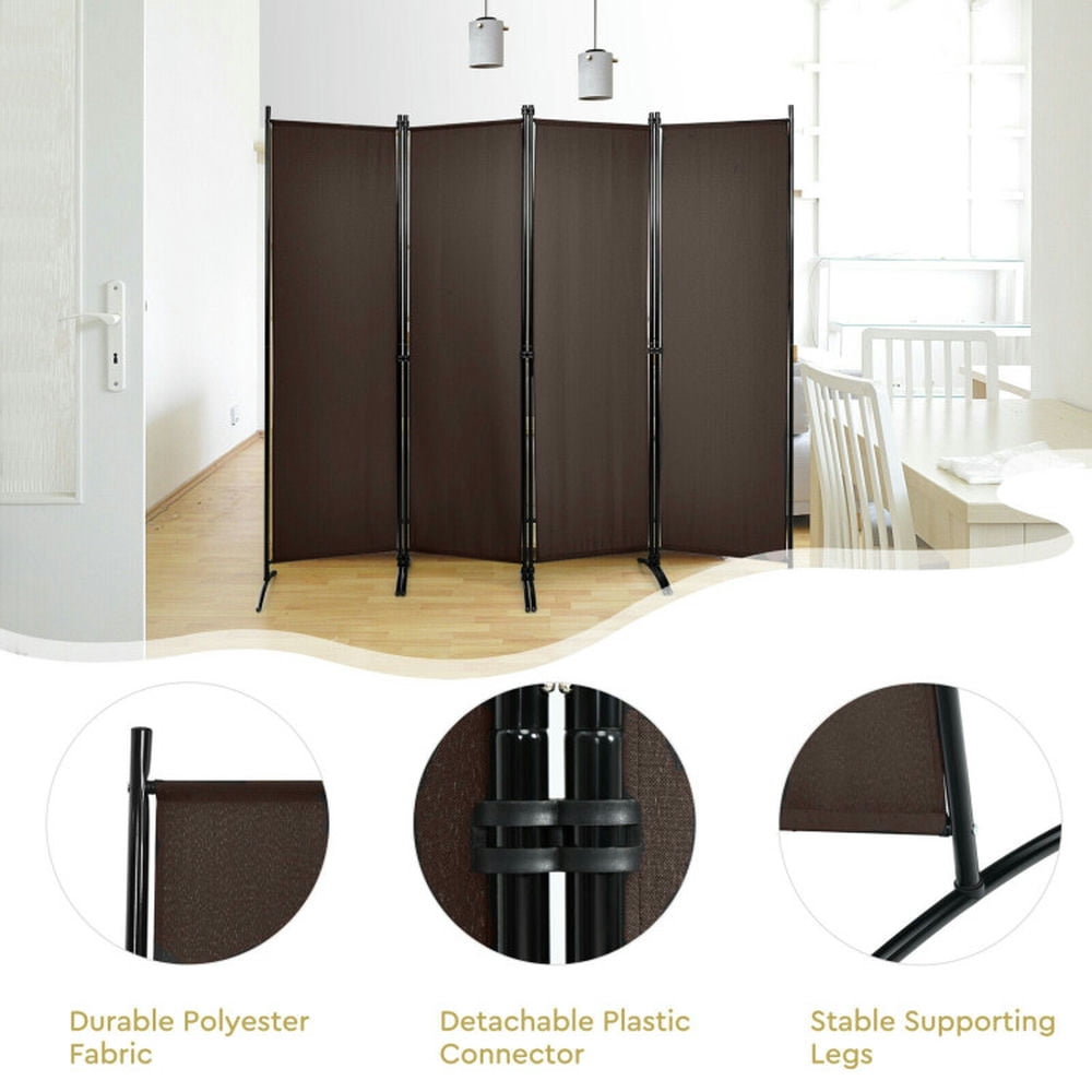 Spaco 4-Panel Room Divider with Powder Coated Steel Frame, Privacy Screen with Upgraded Arced Feet, Room Divider for Indoor, Brown