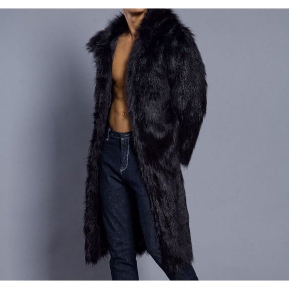 POINTERTECK Men‘s Luxury Faux Fur Coat Thicked Cardigan Coat Thermal Long Coats Turndown Collar Outerwear Ski Skat Outfit M-4XL