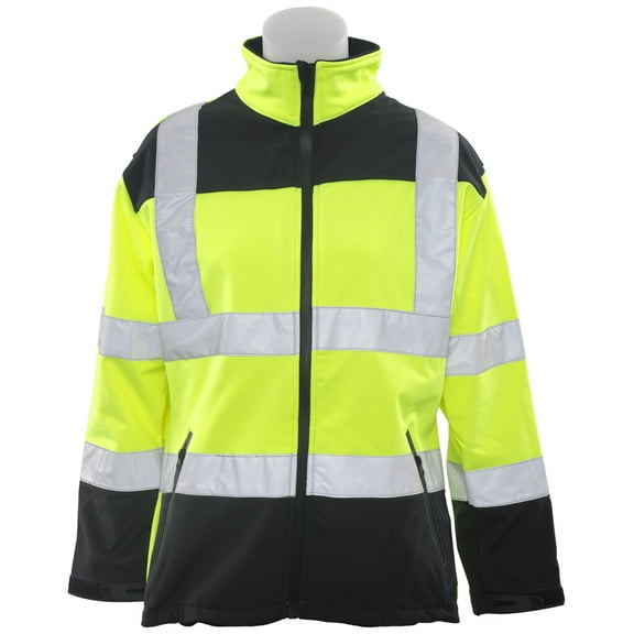 W651 Women's Fitted ANSI Class 2 Soft Shell Jacket in Hi Viz Lime/Black Bottom, XL