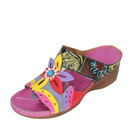 

Fanxing 2023 Sandals for Women With Arch Support Fashion Color Blocking Ethnic Style Open Toe Chunky Platform Sandals