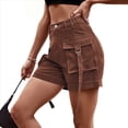 thumbnail image 2 of Shorts Vaqueros Cargo para Mujer - Shorts Casuales de Verano Vintage con Botones y Cremallera Marrón S, 2 of 8