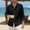 Black, variant on Men's Linen Henley Shirts Casual Long Sleeve Solid Button Down Blouse Loose Fit Beach Cardigan Coat
