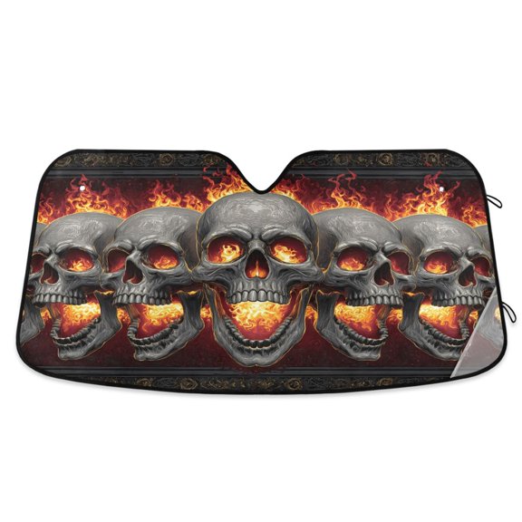 ALAZA Skull with Flame Car Windshield Sun Shade Foldable UV Ray Sunshade Visor Protector 55 x 27.6in