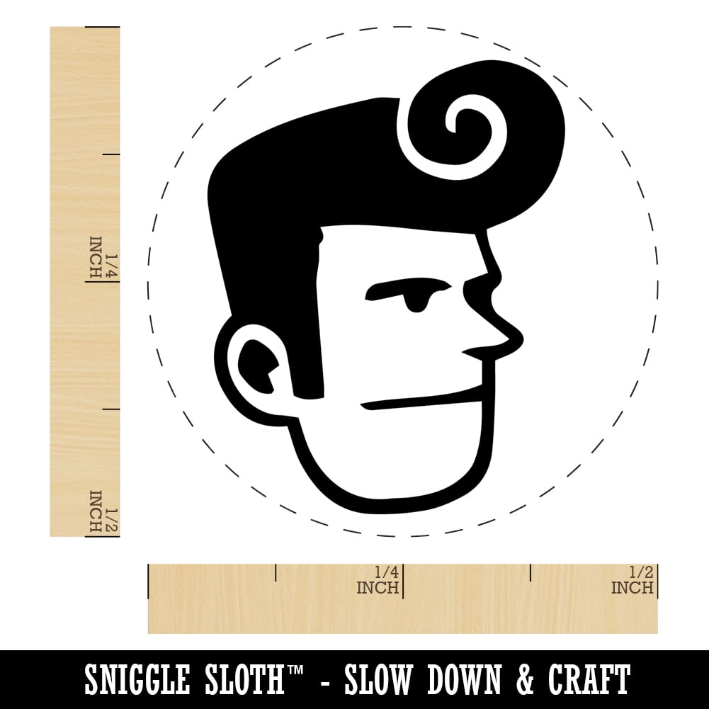 Rockabilly Man with Pompadour Self-Inking Rubber Stamp Ink Stamper - Black Ink - Mini 1/2 Inch
