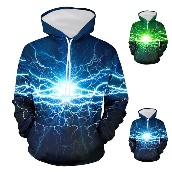 TASICA Men's Drawstring Hoodie 3Ds Non Positioning Lightnings Prints Pullover Tops Casual Long Sleeve Hooded Sweatshirts Soft Comfortable Lightweights Trendy Hoodies with Pocket