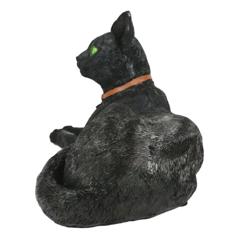 Green Eyed Black Cat With Crescent Moon Necklace Figurine