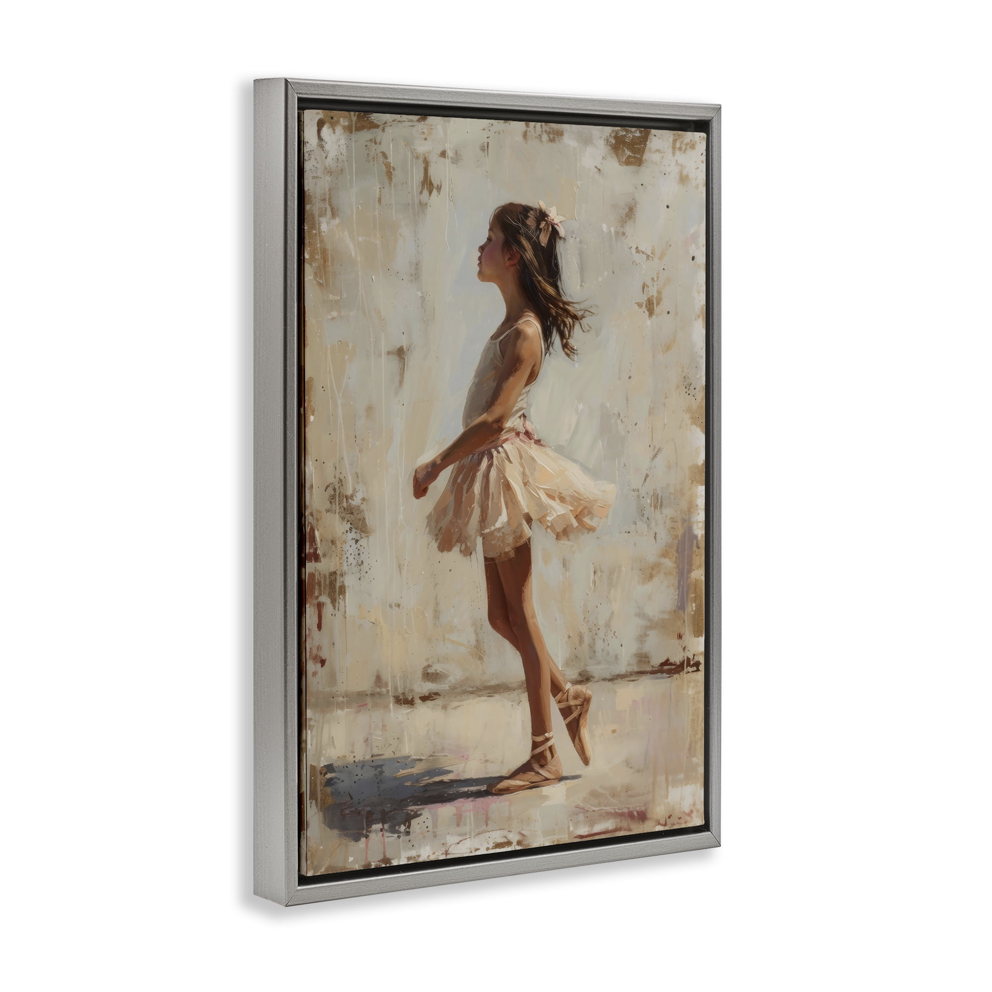 Stupell Industries Ballerina in Soft Light Gray Framed Floater Canvas Wall Art, design by Creative Studio