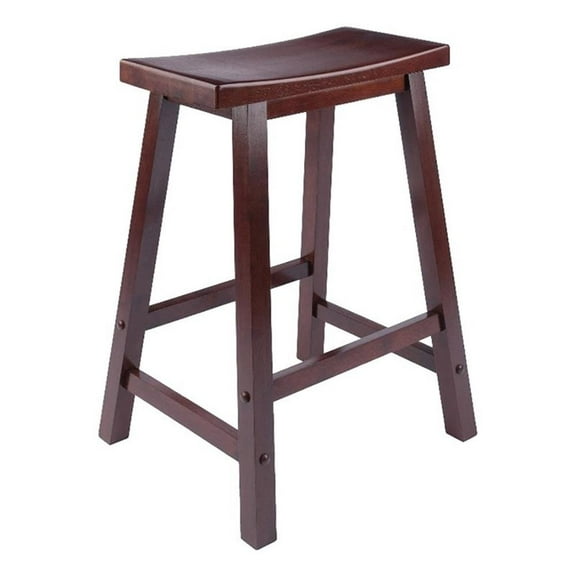 Bowery Hill 24" Contemporary Saddle Seat Solid Wood Counter Stool in Walnut