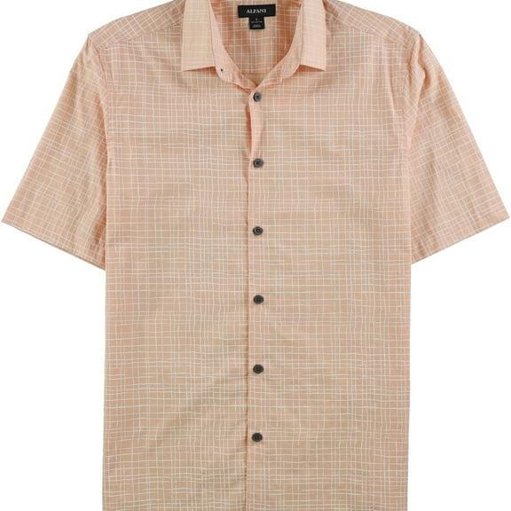 Alfani Mens Grid Button Up Shirt, Orange, Small