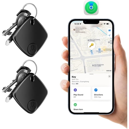 Smart Bluetooth Tracker 2-Pack – Key Finder & Luggage Locator, Compatible with iOS Devices, Anti-Lost Item Tracker for Keys, Wallet, Backpack & Travel Bags (Black)
