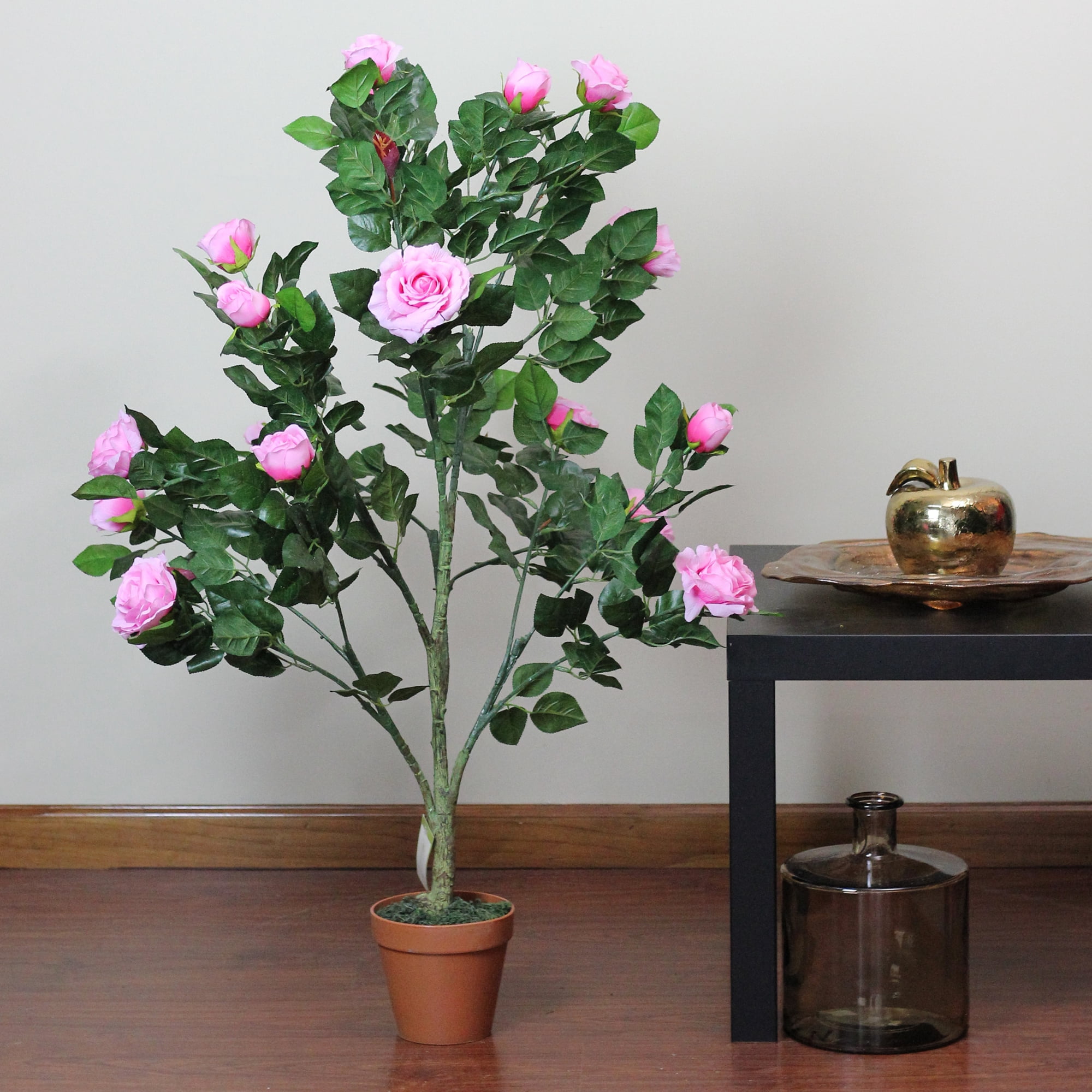 Northlight 43" Potted Green and Pink Artificial Rose Garden Tree