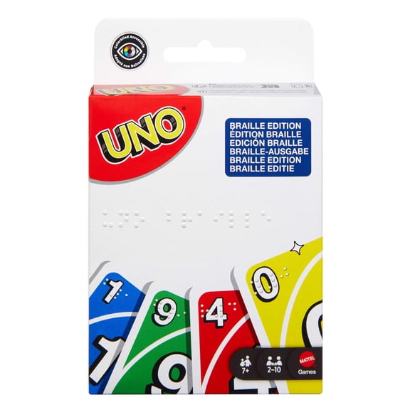 UNO Braille Card Game with Deck Specially Designed for Blind & Low-Vision Players, 2 to 10 Players