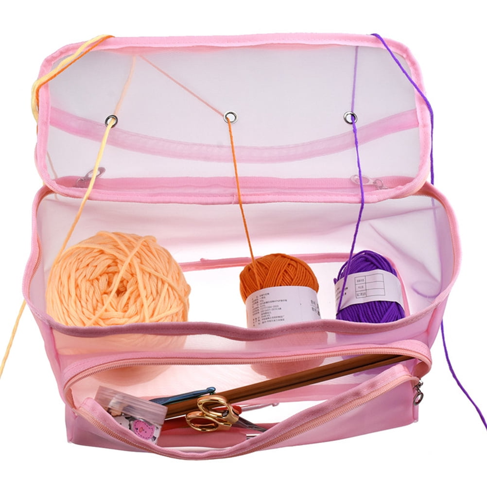 Raindrops Mesh Yarn Bag Tote Bags Knitting Tool Storage Bag Protects Yarn Travel Pink