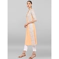 thumbnail image 4 of Janasya Indian Peach Poly Crepe Floral Print A-line 3\4 Sleeves Round Neck Calf Length Kurta for Women, 4 of 7